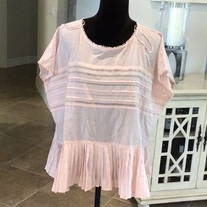Velvet by Graham & Spencer pale pink pleated bottom top, loose fit, size medium